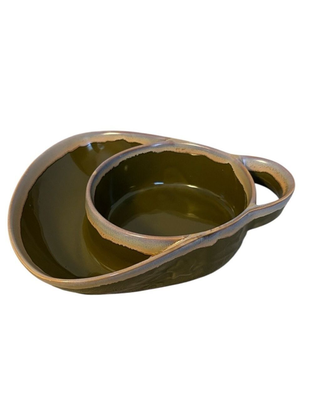 Stoneware Soup and Cracker Bowl Drip Glaze Ltd Commodities Olive Green & Tan 8”